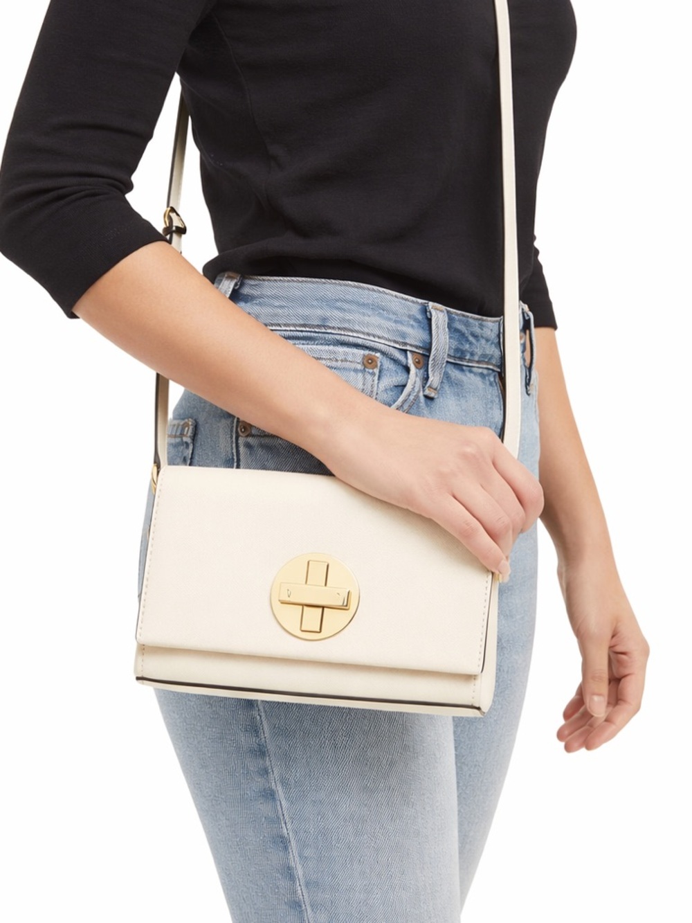 Kate Spade Newbury Lane Sally Ivory Saffiano Crossbody Turn Lock Bag Purse